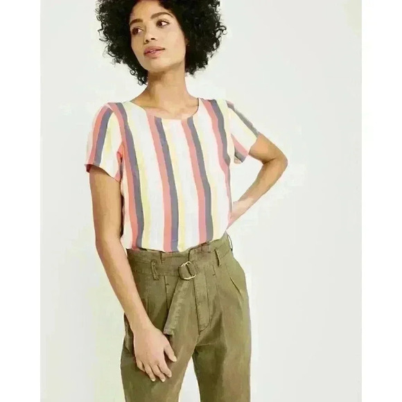 A&F XS Top Button Back NWT $34 Pastel Stripe - Picture 1 of 9